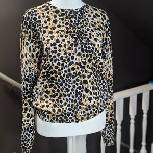 Like new! Leopard Print Ann Cardigan in white/black/gold, size L.